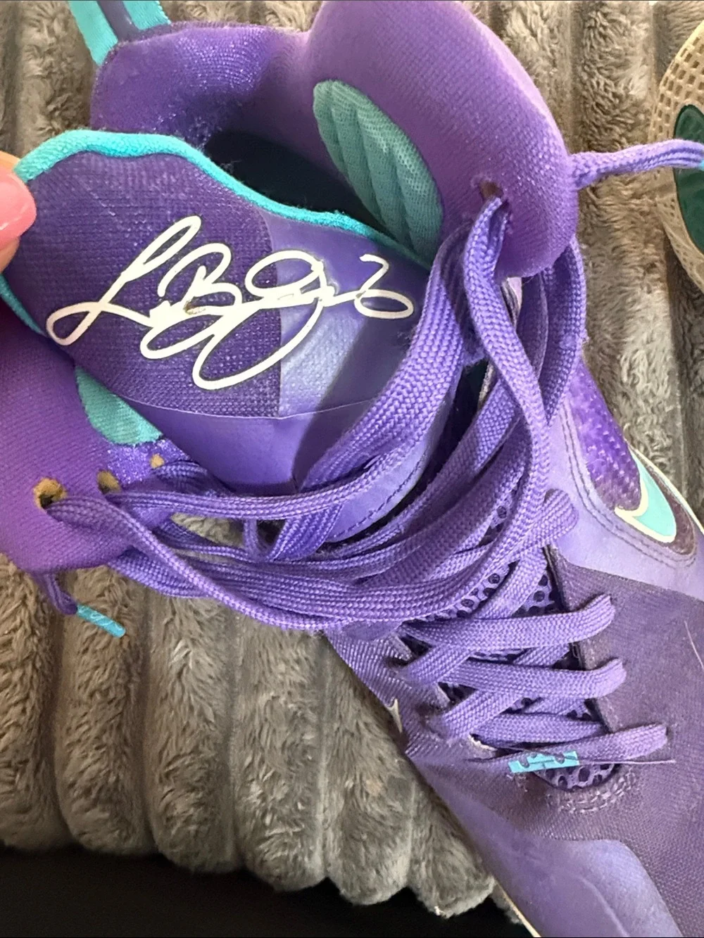 Nike Men's Purple High-Top Sneakers with Teal Swoosh